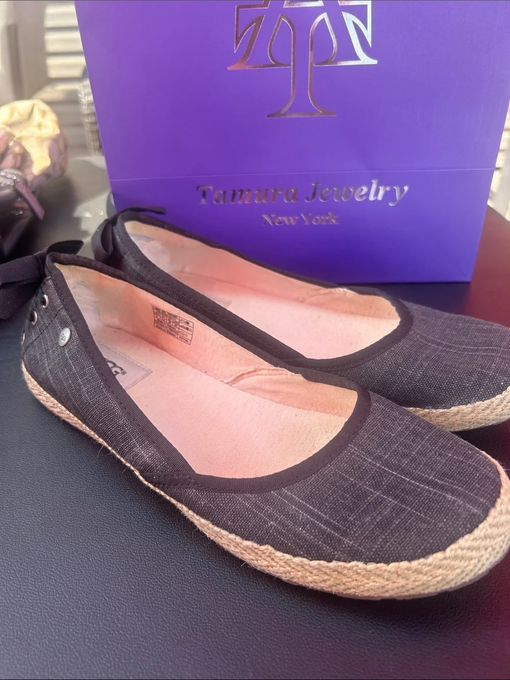 UGG Black Espadrille Ballet Flats with Jute Trim